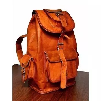 Рюкзак ручной работы из натуральной козы, винтажная сумка, дорожный рюкзак 16 x 8 x 8 in коричневый