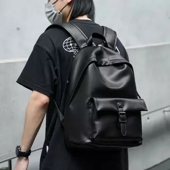 Рюкзак Рюкзак Trend Большая вместимость Мужской Студент Колледжа Досуг Компьютерная Сумка Кожаная Школьная Сумка чёрный