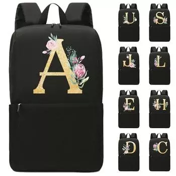 Рюкзак с 26 английскими буквами, сумка для книг, парусиновая детская дорожная сумка для косплея, школьная сумка черного цвета