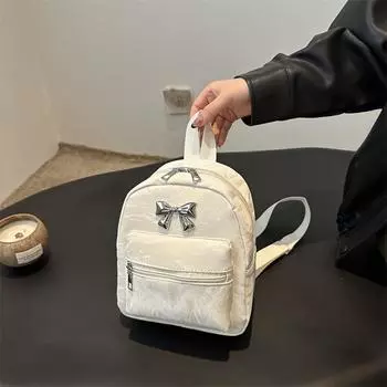 Рюкзак с бантом для женщин, осенний повседневный модный школьный рюкзак для девочек, легкий небольшой дорожный рюкзак коричневый