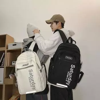Рюкзак с буквенным принтом Светоотражающий светящийся рюкзак для пар Дышащий школьный рюкзак большой вместимости чёрный/белый