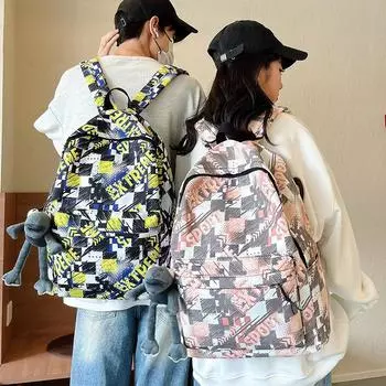 Рюкзак с буквенным принтом в студенческом стиле. Рюкзак с принтом. чёрный