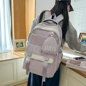 Рюкзак с буквенным принтом, женский дорожный нейлоновый рюкзак большой вместимости, школьный рюкзак для студентов с кошельком для монет синий