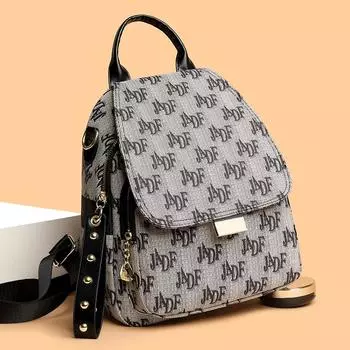 Рюкзак с буквенным принтом, женский, с заклепками, противоугонный, дорожный, школьная сумка для школьников чёрный