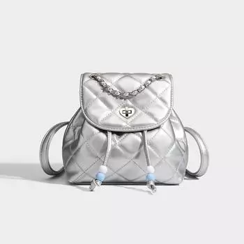 Рюкзак с цепочкой и кольцами, женский, модный, с универсальной текстурой, небольшой, на одно плечо, через плечо, небольшой рюкзак для женщин серебряный