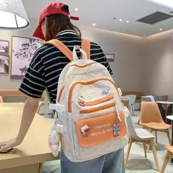 Рюкзак с цветными блоками, рюкзак для школьников, женский полосатый рюкзак для кампуса серый