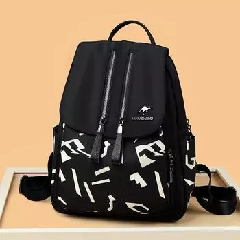 Рюкзак с двойной молнией Женский печатный рюкзак большой емкости для путешествий на открытом воздухе чёрный