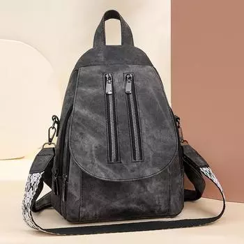 Рюкзак с двойной молнией, женский рюкзак из мягкой кожи из искусственной кожи, большой вместительный дорожный рюкзак, школьный рюкзак для студентов чёрный