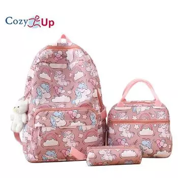 Рюкзак с героями мультфильмов, чтобы уменьшить нагрузку на учащихся начальной и средней школы большой вместимости, школьная сумка, портативная сумка для обеда из 3 предметов 43X13X31cm розовый