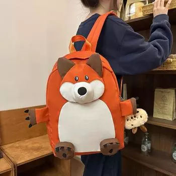 Рюкзак с изображением мультяшной лисы, рюкзак для учащихся младших классов средней школы, женский школьный рюкзак чёрный