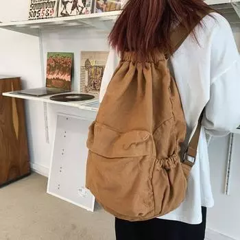 Рюкзак с карманами для мужчин и женщин, дорожная спортивная сумка большой вместимости, однотонная простая сумка для фитнеса, плиссированная холщовая сумка из стираной ткани белый