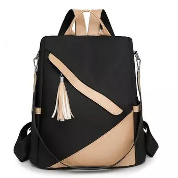 Рюкзак с кисточкой большой вместимости женский контрастный рюкзак для поездок многофункциональная сумка через плечо чёрный