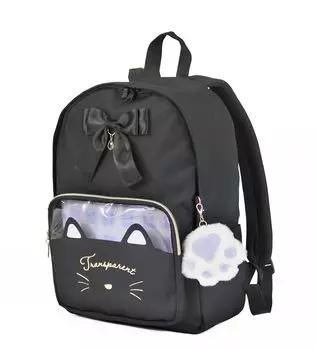 Рюкзак с кошачьей лентой, черная сумка, лента с кошачьей лапкой для начальной школы, водоотталкивающая [anilet+] для девочек, студентов, школы, детского сада, на улице, чёрный