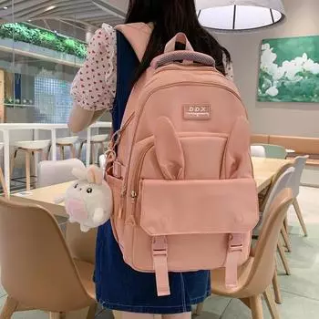 Рюкзак с кроликом для девочек, большая емкость, однотонный школьный рюкзак для старшеклассников