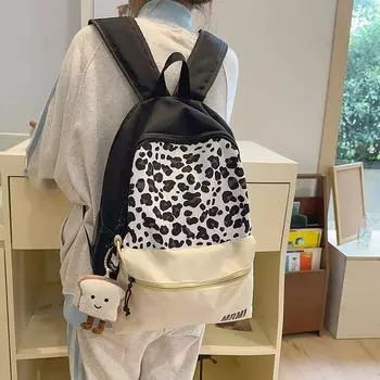 Рюкзак с леопардовым принтом, большая вместимость, школьная сумка для кампуса, женский спортивный дорожный рюкзак красный