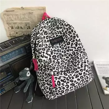 Рюкзак с леопардовым принтом для женщин, забавный дизайн животных, школьная сумка для девочек-подростков, белый принт коровы, милый рюкзак