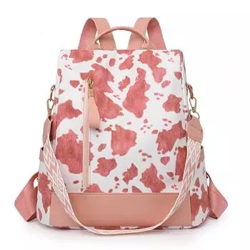 Рюкзак с леопардовым принтом Женская дорожная сумка Рюкзак большой вместимости Многофункциональная сумка через плечо розовый