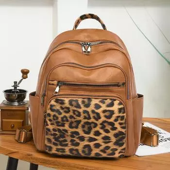 Рюкзак с леопардовым принтом, женская дорожная сумка, мягкая кожаная сумка через плечо красный