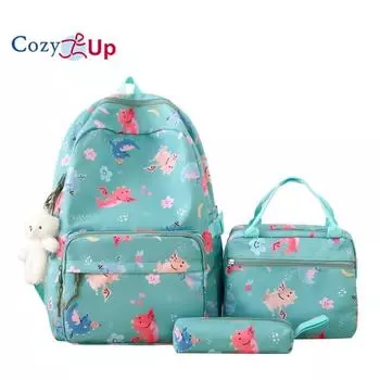 Рюкзак с милым мультяшным принтом, изоляционный рюкзак для обеда, набор из 5 предметов 45x31x13cm розовый