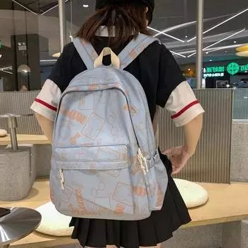 Рюкзак с мультяшным кроликом и принтом для младших школьников, старшеклассников, мужчин и женщин, рюкзак большой емкости чёрный