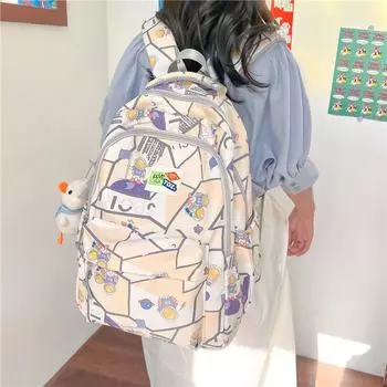 Рюкзак с мультяшным принтом, контрастная цветная строчка, школьный рюкзак для младших школьников и старшеклассников, большой вместительный рюкзак чёрный