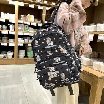 Рюкзак с мультяшным принтом, студенческий школьный рюкзак большой емкости, женский рюкзак розовый