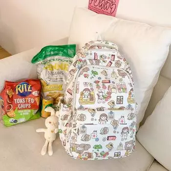Рюкзак с мультяшным принтом, женский, новый, для учеников средней школы, старшеклассников, студентов колледжа, школьный рюкзак, милый рюкзак для девочки белый