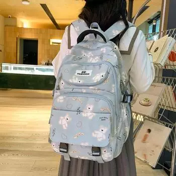 Рюкзак с мультяшным принтом, женский школьный рюкзак для школьников младших классов, большая вместительная дорожная сумка чёрный