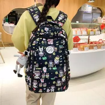 Рюкзак с мультяшным принтом, женский школьный рюкзак для школьников младших классов, большая вместительная сумка для книг белый