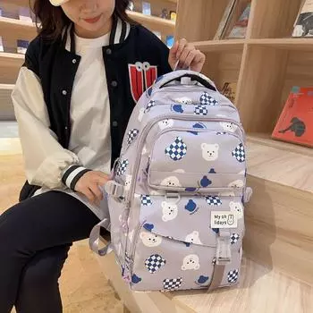 Рюкзак с мультяшным принтом, женский школьный рюкзак для учащихся средней школы, нейлоновый рюкзак, школьный портфель зелёный