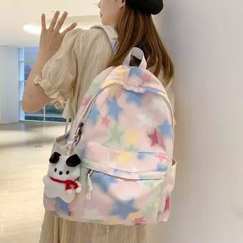 Рюкзак с нарисованными звездами, женский школьный рюкзак для учащихся старших классов, нейлоновый рюкзак большой емкости чёрный