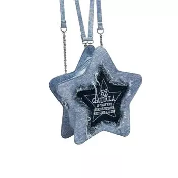 Рюкзак с пятиконечной звездой из денима синего цвета, вышитыми буквами, кисточкой, сумка через плечо синий