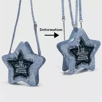 Рюкзак с пятиконечной звездой из денима синего цвета, вышитыми буквами, кисточкой, сумка через плечо One Size синий