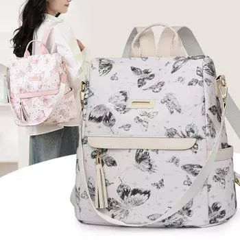 Рюкзак с принтом бабочек, женский рюкзак с кисточками, дорожная сумка с защитой от кражи зелёный