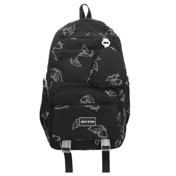 Рюкзак с принтом бабочки, школьный рюкзак для студента, женский, большой вместимости, легкий рюкзак для путешествий с кошельком для монет чёрный