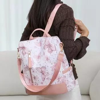 Рюкзак с принтом бабочки, женская школьная сумка, дорожная сумка для отдыха на природе розовый