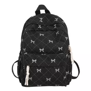 Рюкзак с принтом бантика, в студенческом стиле, школьный рюкзак для студентов, женский дорожный рюкзак чёрный
