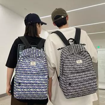 Рюкзак с принтом Большая вместимость Студенческий школьный рюкзак Мужской рюкзак с буквами чёрный