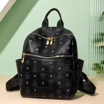 Рюкзак с принтом, большая вместимость, сумка через плечо, ПУ, женская дорожная сумка чёрный