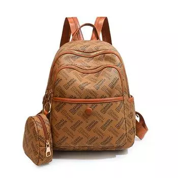 Рюкзак с принтом букв Женский большой вместимости Рюкзак для поездок на работу Студенческий школьный рюкзак коричневый