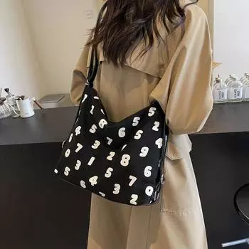 Рюкзак с принтом цифр, женская сумка-тоут для подмышек, сумка через плечо для поездок на работу чёрный