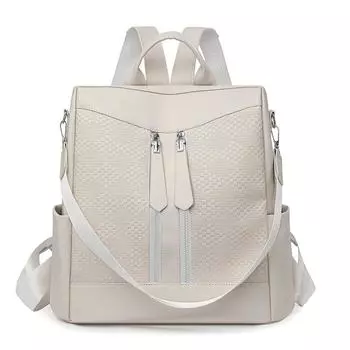 Рюкзак с принтом Commuter большой емкости из мягкой кожи для женщин бежевый