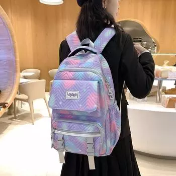 Рюкзак с принтом для девочек, школьный рюкзак для учащихся средней школы, женский рюкзак чёрный