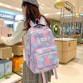 Рюкзак с принтом для девочек, студенческий нейлоновый школьный рюкзак, женский легкий рюкзак чёрный