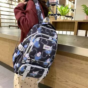 Рюкзак с принтом для учащихся средней школы, школьный рюкзак с героями мультфильмов, рюкзак большой емкости чёрный