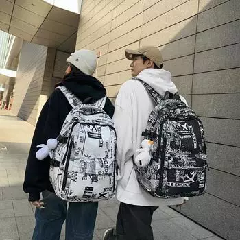 Рюкзак с принтом граффити, студенческий школьный рюкзак большой емкости, дорожный рюкзак чёрный