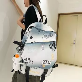 Рюкзак с принтом граффити, женский рюкзак для средней школы, рюкзак с цветными блоками в стиле граффити чёрный