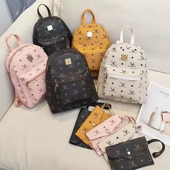 Рюкзак с принтом, комплект из двух предметов, студенческая сумка, рюкзак для девочек белый