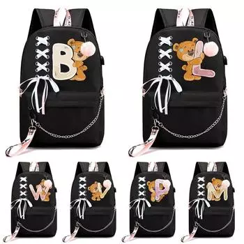 Рюкзак с принтом «Маленький медведь», 26 английских букв, детский рюкзак для школы для мальчиков и девочек, сумка для книг с героями мультфильмов, кавайная школьная сумка для школьников