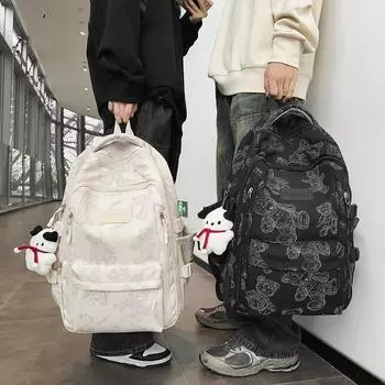 Рюкзак с принтом медведя большой вместимости, рюкзак с отражающим дизайном, унисекс белый